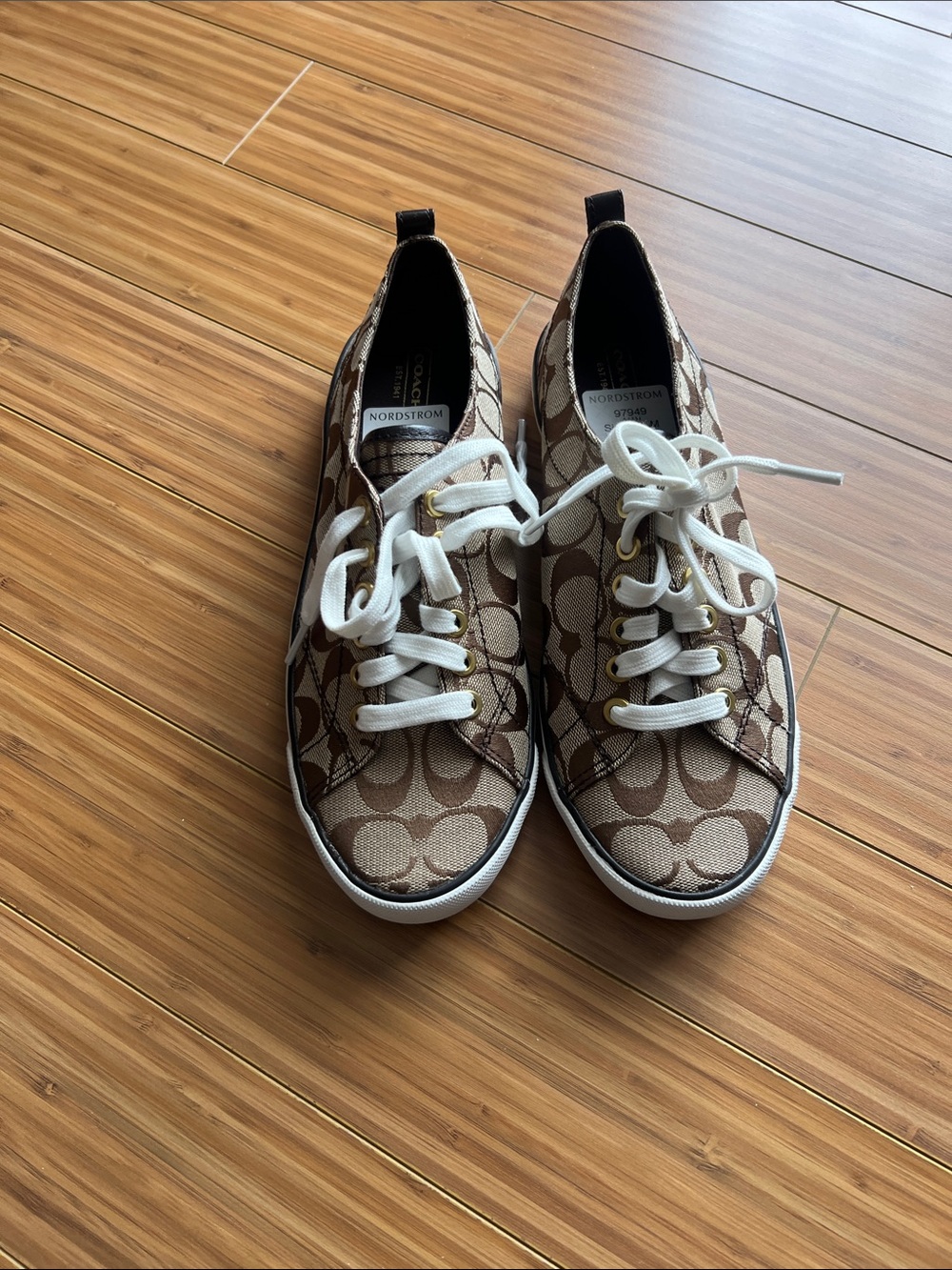 Coach Monogram Canvas Lace-Up Sneakers in Brown and Khaki